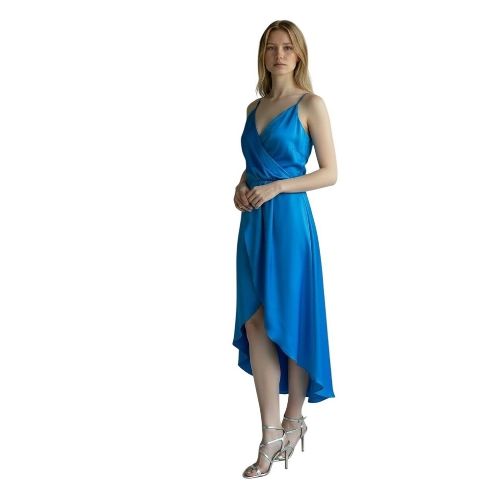 Ramy Brook Lina Crepe Slipdress‎ Satin V-Neck Sleeveless Hi-Low Hemline Size S